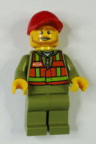 LEGO trn244 Train Driver - Orange Safety Vest with Lime Straps, Olive Legs, Red Cap with Hole, Beard Dark Tan Angular (60198)